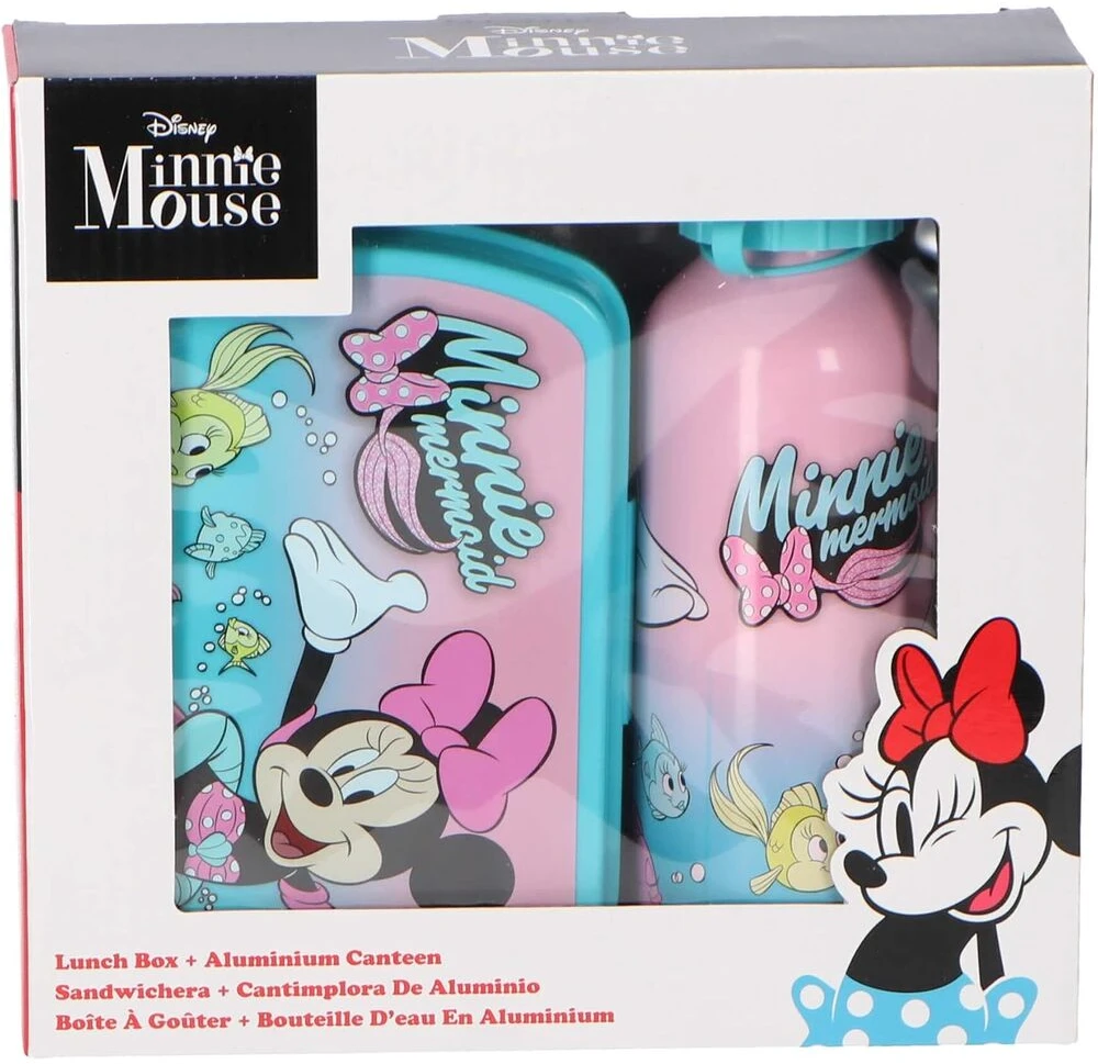 KIDS Minnie pelės aliuminio butelis 500 ml + priešpiečių dėžutė