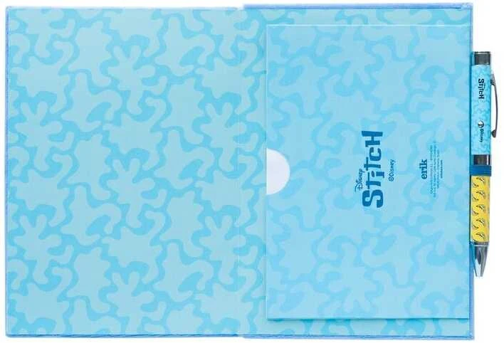 „Disney Stitch“ – pliušinis užrašų knygelė A5 formatu + žibintuvėlis-tušinukas iš tropikų kolekcijos