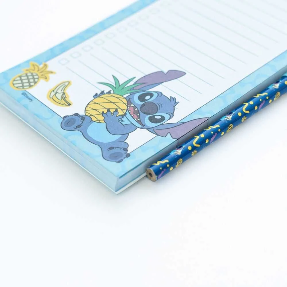 ERIK „Disney Stitch Tropical“ – magnetinė užrašų knygelė / pirkinių sąrašas šaldytuvui + pieštukas (10 x 21 cm)