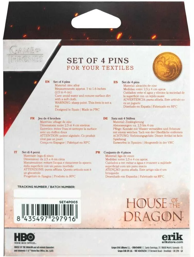 ERIK Game of Thrones House of the Dragon 4 pin set