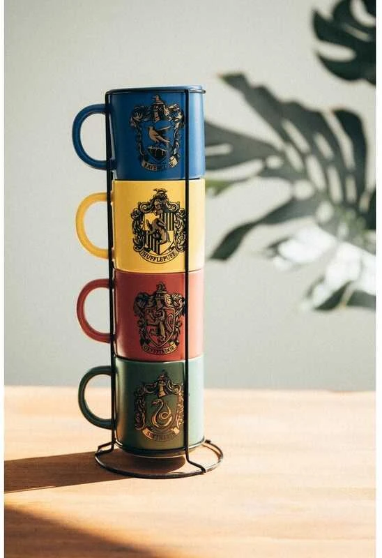 Harry Potter Haris Poteris - Rinkinys keraminiai puodeliai su stovu 300 ml 4 vnt. Hogvartso namai