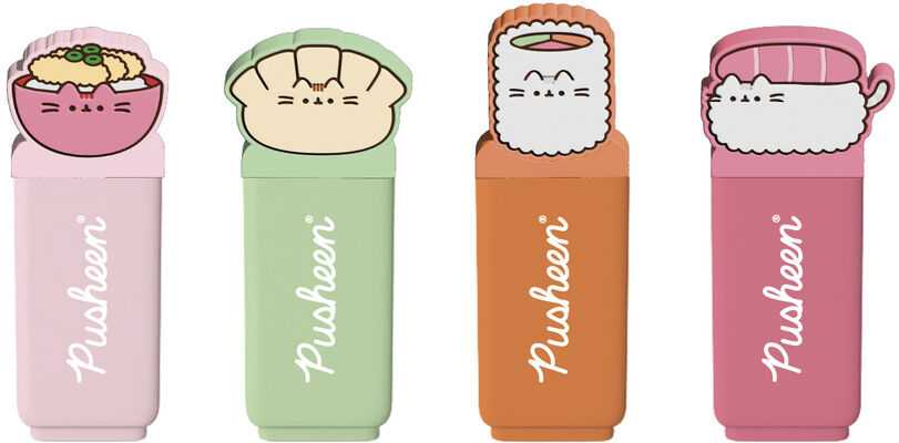 ERIK Pusheen - Rinkinys zakreślaczy 4 kolory su topperem 3D Sushi Roll (SST002)