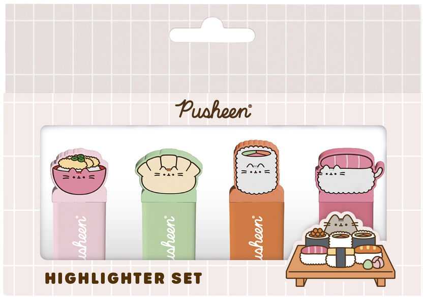 ERIK Pusheen - Rinkinys zakreślaczy 4 kolory su topperem 3D Sushi Roll (SST002)