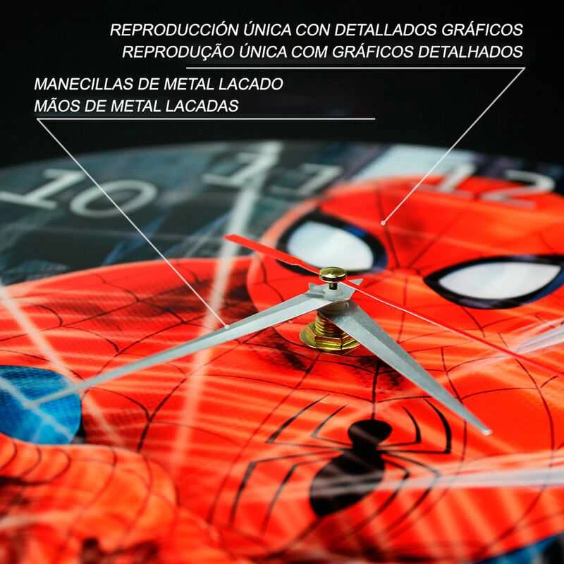 Ert Group Sieninis laikrodis Reloj de Pared Brillo Spiderman 001 Marvel Negro