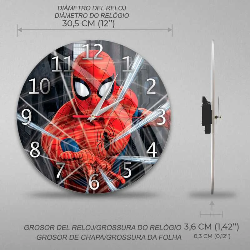 Ert Group Sieninis laikrodis Reloj de Pared Brillo Spiderman 001 Marvel Negro