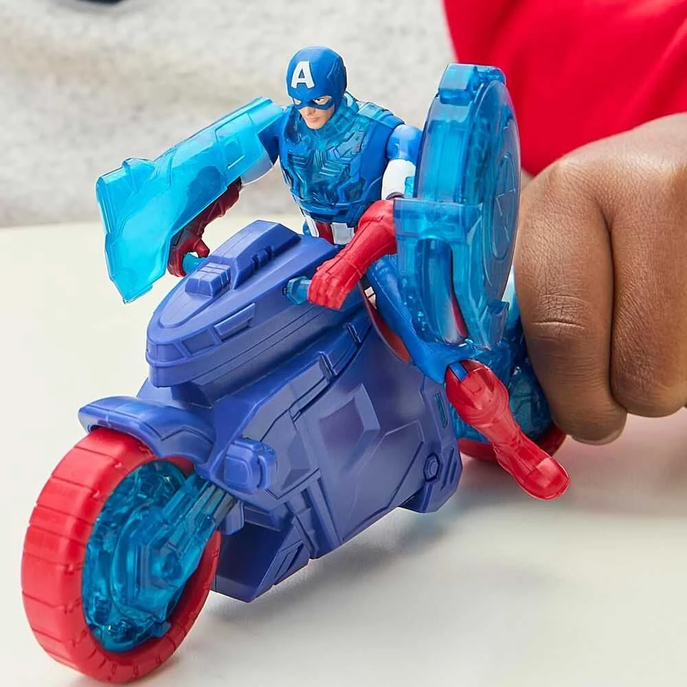 Hasbro AVENGERS Kapitono Amerikos skydus šaudantis motociklas, 10 cm