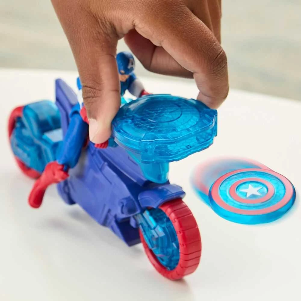 Hasbro AVENGERS Kapitono Amerikos skydus šaudantis motociklas, 10 cm