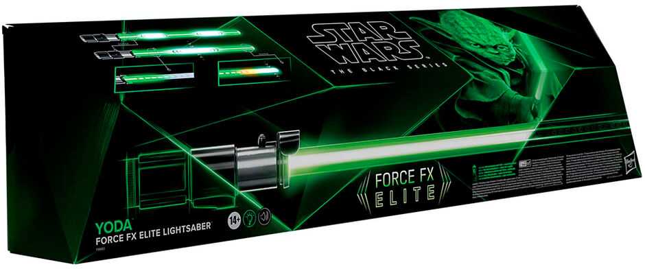„Hasbro Yoda“ elektroninis šviesos kardas „Force FX Elite“ su šviesos diodais ir aukščiausios kokybės garso efektais, 14 metų ir vyresni, „Žvaigždžių karai“ Juodas serija
