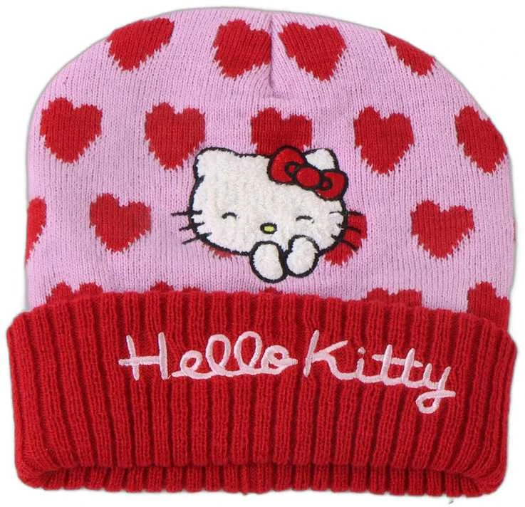 Hello Kitty vaikiška megzta kepurė su širdelėmis