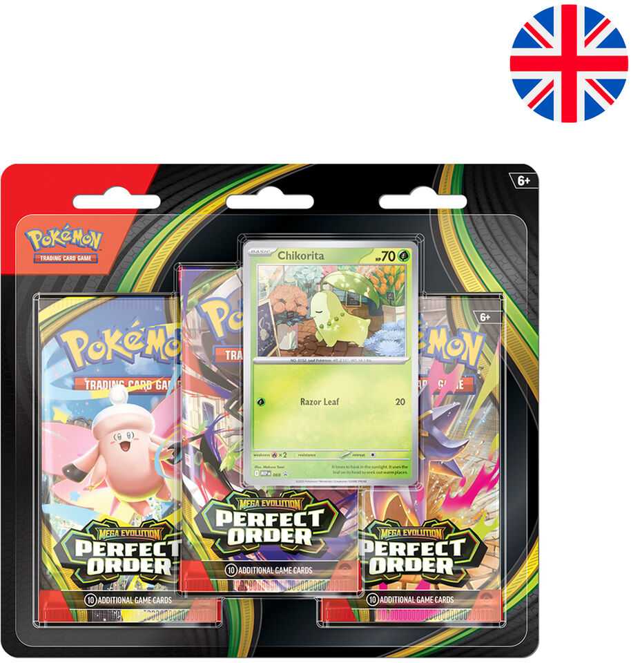 The Pokemon Pokemon TCG: Mega Evolution - Perfect Order 3-Pack Blister Chikorita