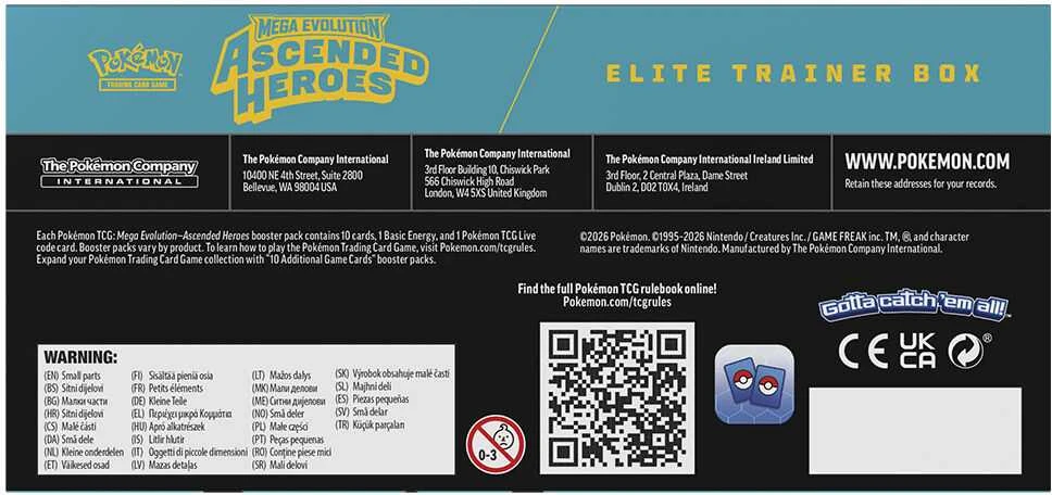 English Pokemon Elite Trainer Card game case