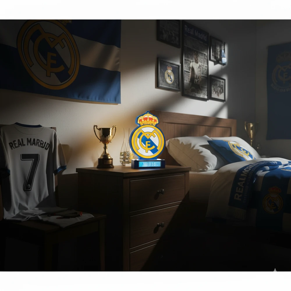 KIDS Lampka Lampa Nocna Z Budzikiem Laikrodis Data Žadintuvas Ekran Lcd / Real Madryt / Rm00003