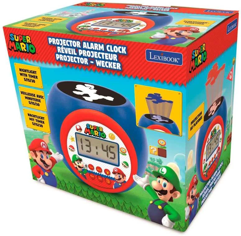 Super Mario žadintuvas su projektoriumi pakuotėje