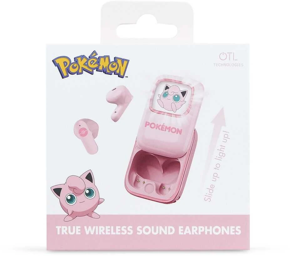Rožinės Pokemon Jigglypuff TWS ausinės su įkrovimo dėžute