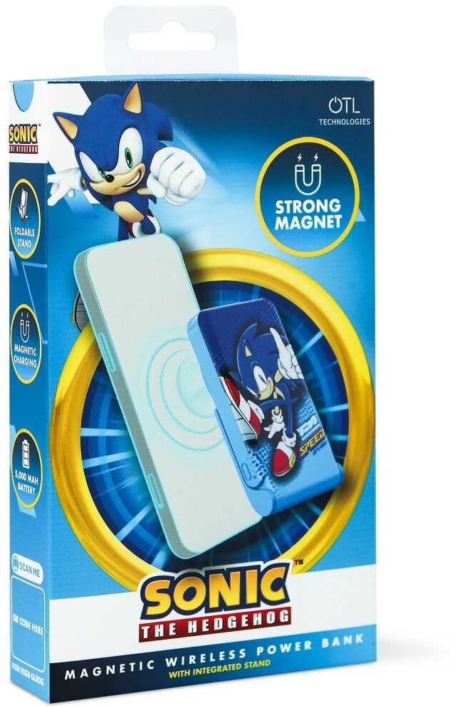 Magnetinis maitinimo blokas OTL 5000 mAh, USB-C 15W, Sonic The Hedgehoh su stovu (mėlyna)