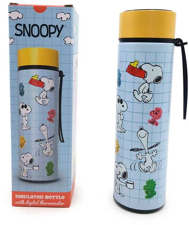Puckator Peanuts Snoopy & Woodstock thermos stainless steel bottle thermometer 450ml