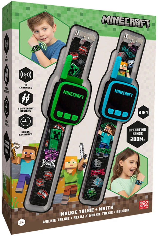 Kids Licensing KIDS Minecraft 2x Walkie Talkie Krótkofalówka + Laikrodis Na Rękę 2w1 Dla Dzieci / Min40165 (SB12384)