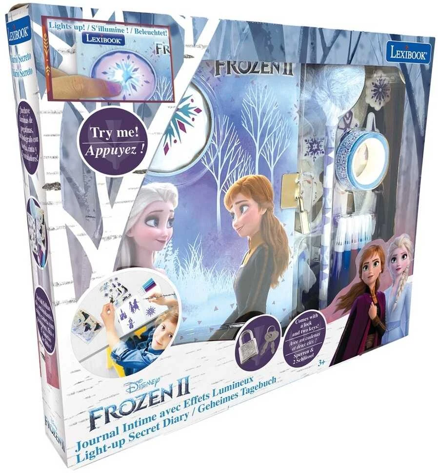 Lexibook – Frozen elektroninis slaptas dienoraštis su apšvietimu ir aksesuarais (lipdukai, rašiklis, spalvotas rašiklis) (SD30FZ)