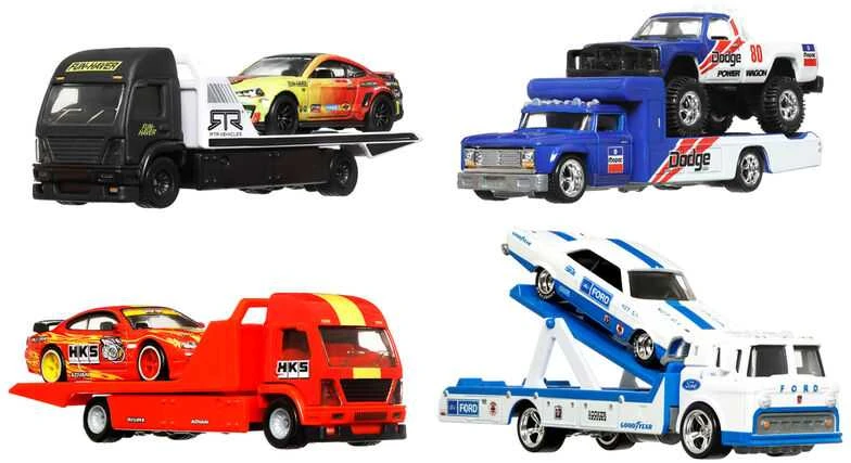 Mattel HOT WHEELS automodeliukų rinkinys – vilkikas ir lenktyninis automobilis (FLF56)