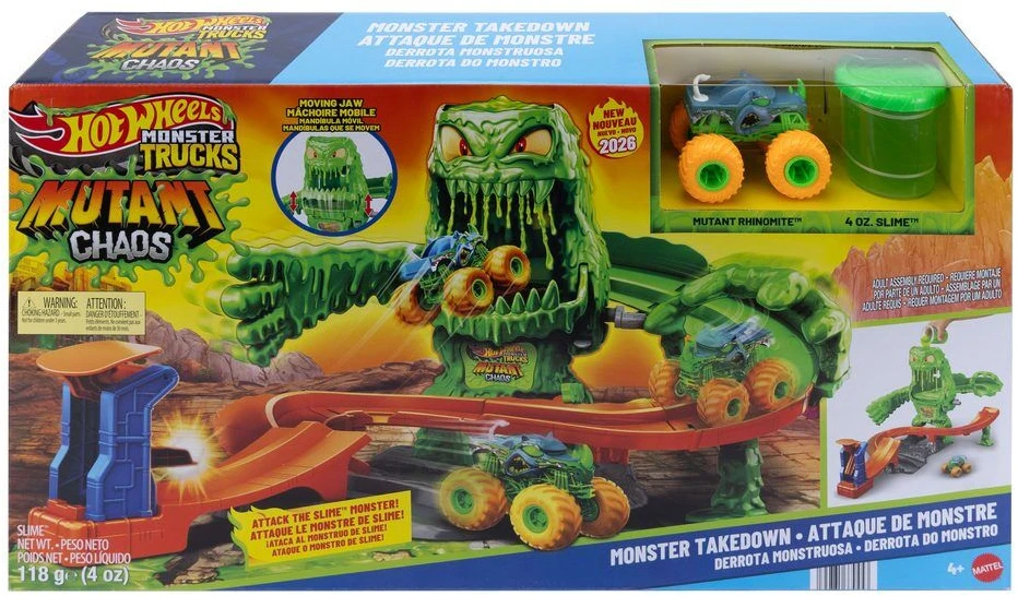 Mattel HOT WHEELS MONSTER TRUCKS MUTANT CHAOS trasa su slaimu – Monstro sunaikinimas (JMK90)
