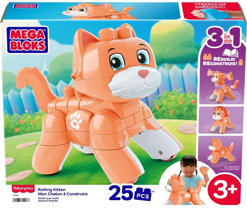 Mattel MEGA BLOKS ROLLING KITTEN 3 in 1 kačiuko konstruktorius (JMK86)