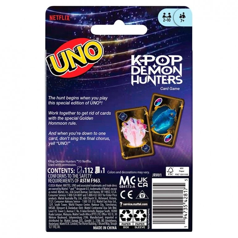 Mattel UNO kortos KPOP Demon Hunters
