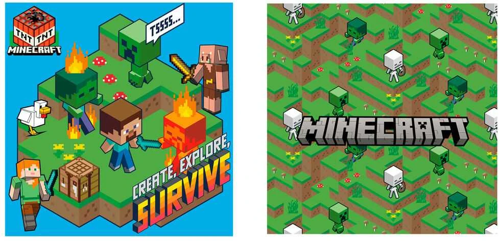 Minecraft pagalvėlė su personažų koliažu