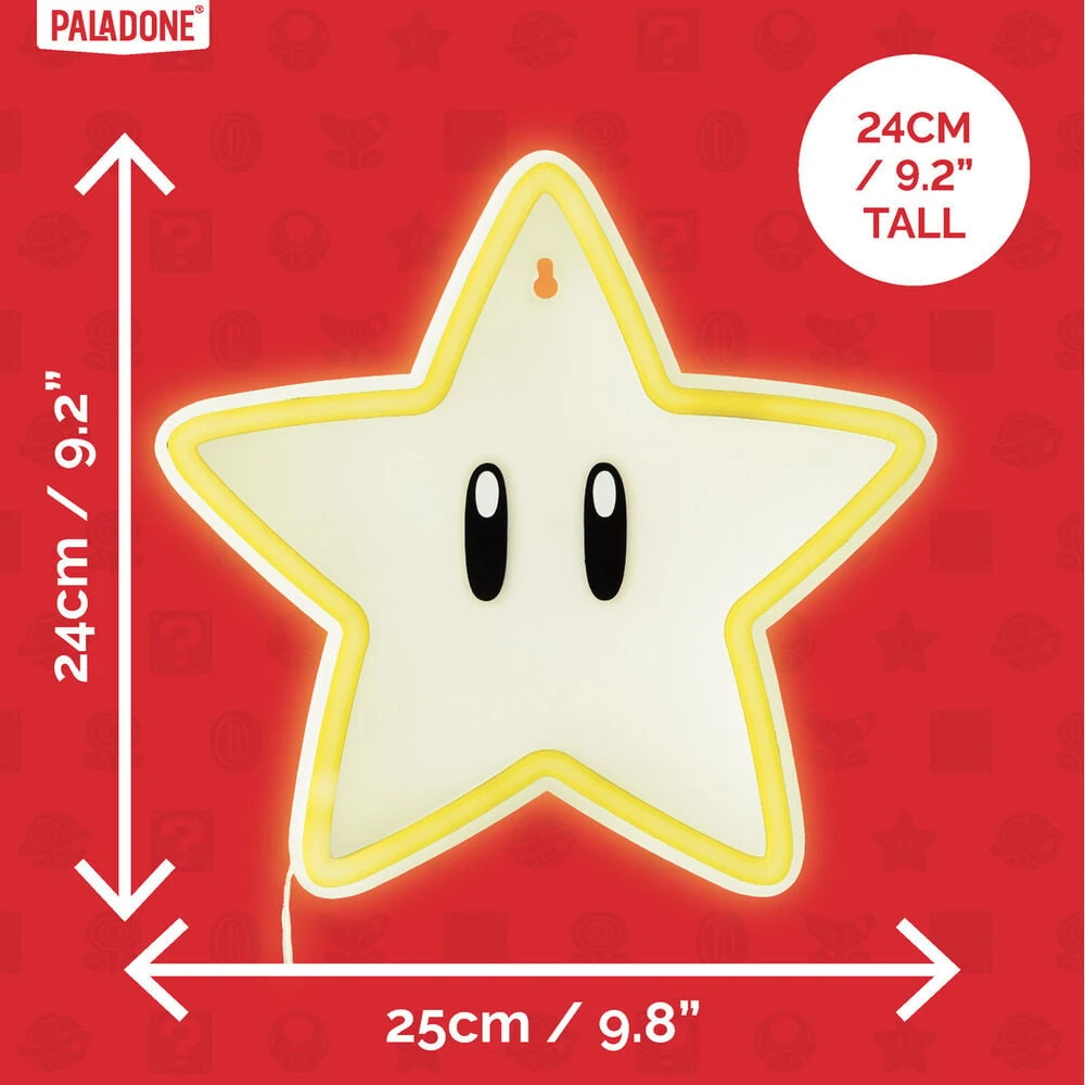 Paladone Super Mario Super Star Neon lempa (pakabinama ant sienos) | 24 cm