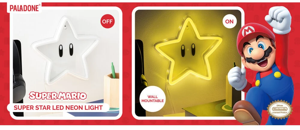 Paladone Super Mario Super Star Neon lempa (pakabinama ant sienos) | 24 cm