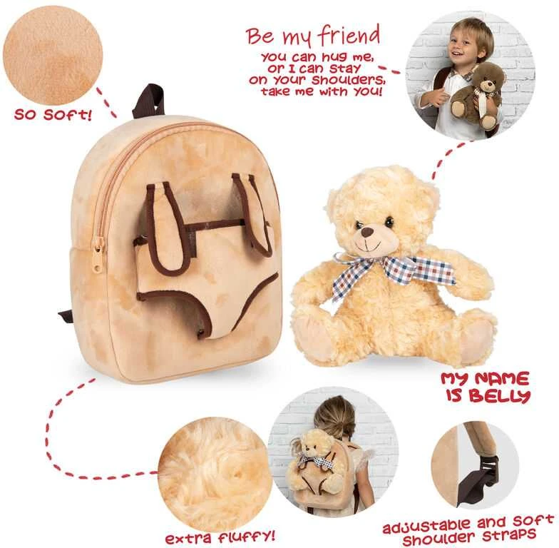 Perletti Bear Belly backpack with plush toy 26cm