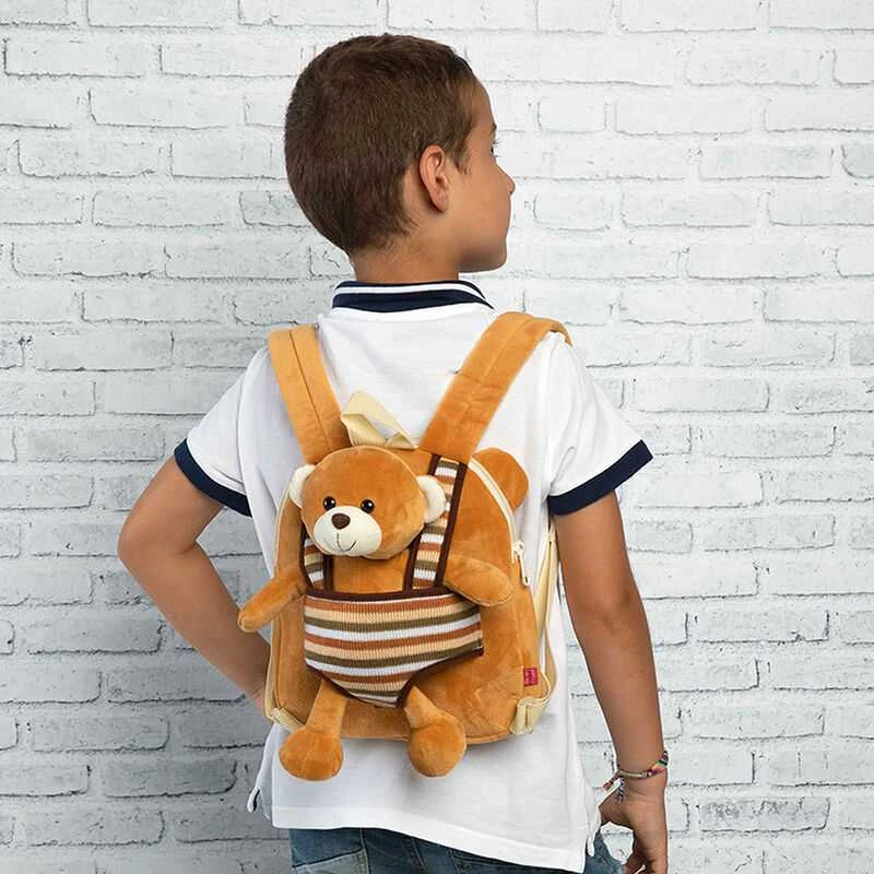 Perletti Benji Bear reversible backpack with plush toy 25cm