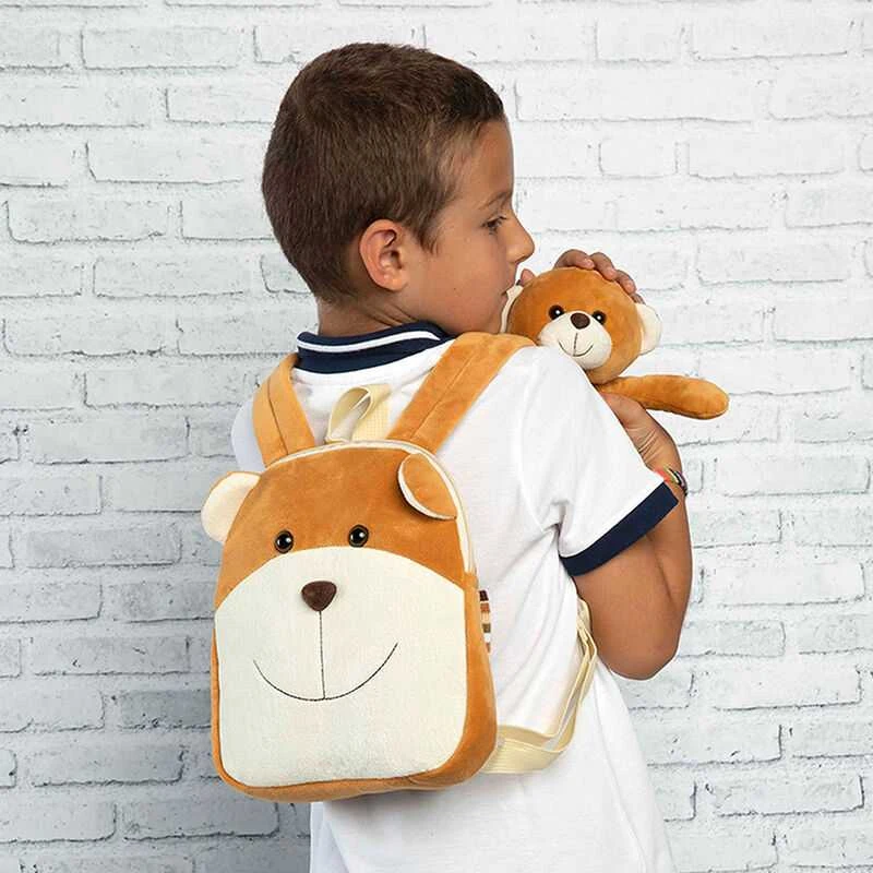 Perletti Benji Bear reversible backpack with plush toy 25cm