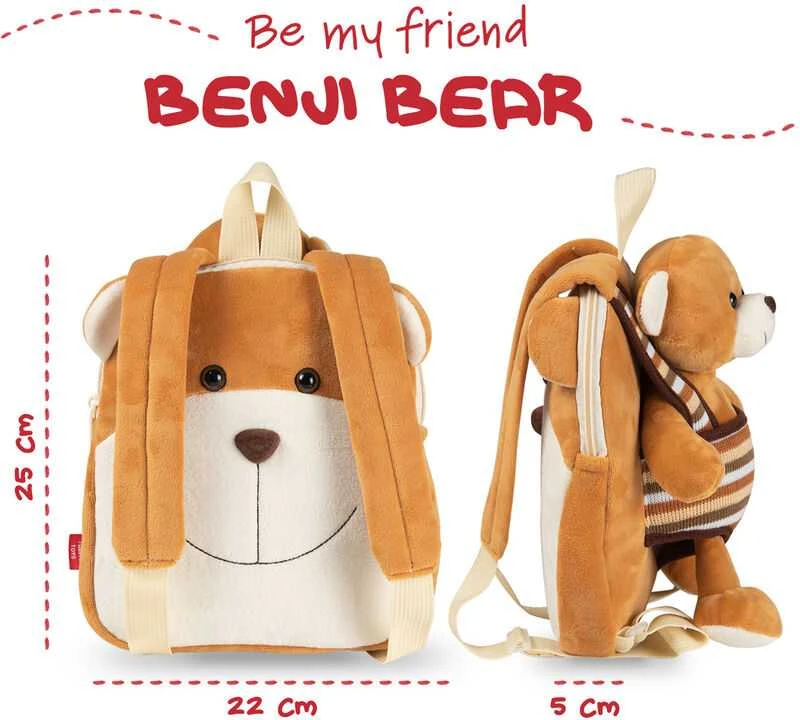 Perletti Benji Bear reversible backpack with plush toy 25cm