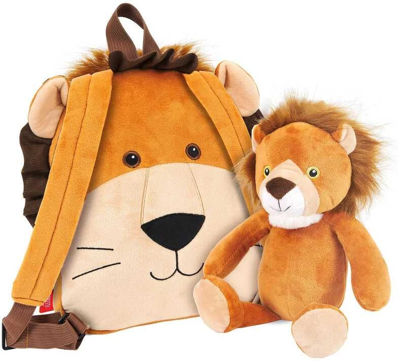 Perletti Lenny Lion reversible backpack with plush toy 25cm