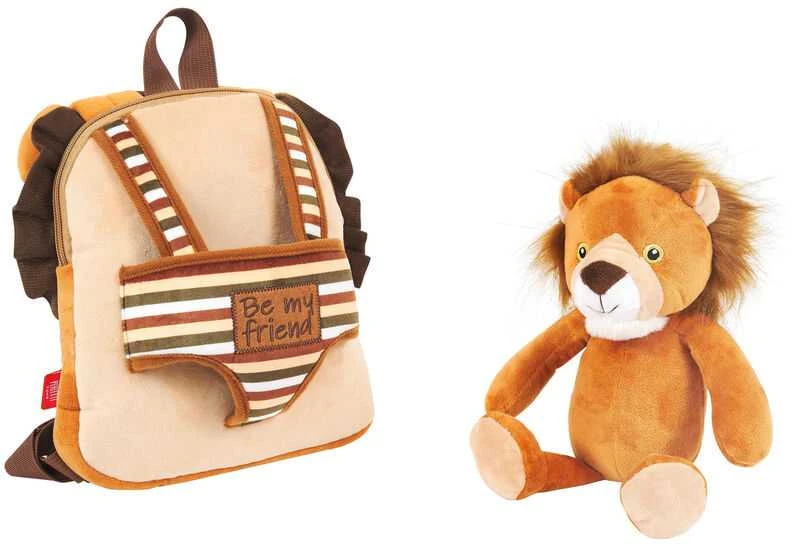 Perletti Lenny Lion reversible backpack with plush toy 25cm
