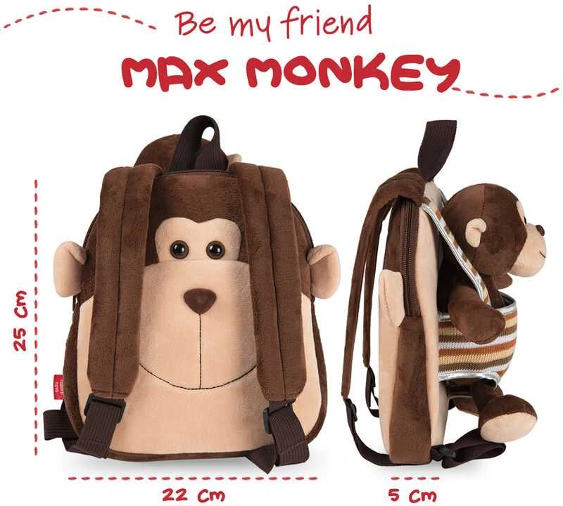 Perletti Max Monkey reversible backpack with plush toy 25cm