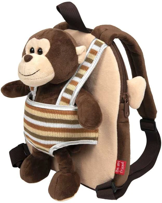 Perletti Max Monkey reversible backpack with plush toy 25cm
