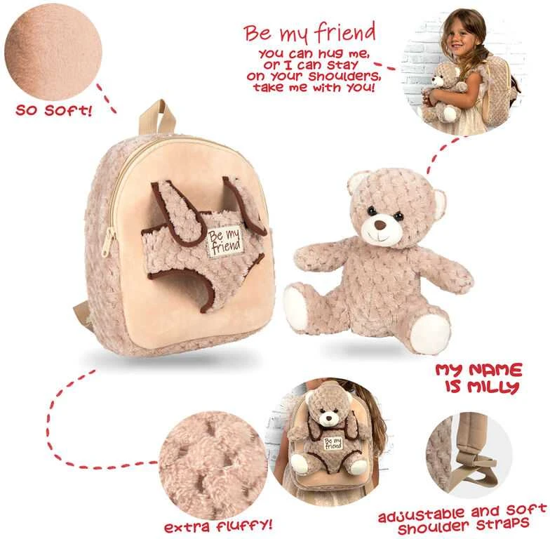 Perletti Milly Bear backpack with plush toy 26cm
