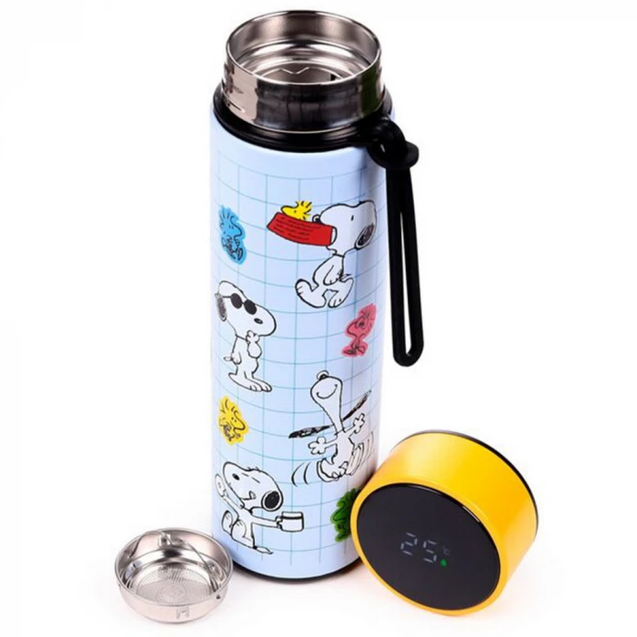 Puckator Peanuts Snoopy & Woodstock thermos stainless steel bottle thermometer 450ml
