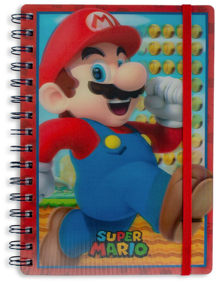 Kids Licensing Piramidės formos užrašų knygelė „Super Mario“ – Mario, lęšinis, laidinis, A5