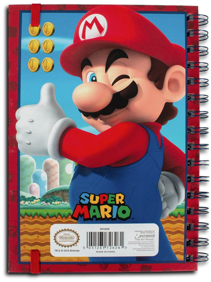 Kids Licensing Piramidės formos užrašų knygelė „Super Mario“ – Mario, lęšinis, laidinis, A5