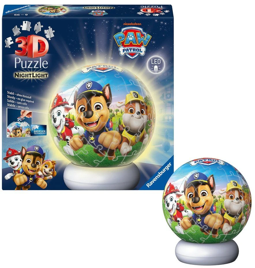 Ravensburger 3D dėlionė naktinė lempa Paw Patrol su Chase ir Skye