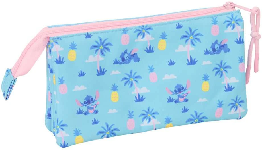 Stitch pieštukinė su palmėmis ir rausvu užtrauktuku