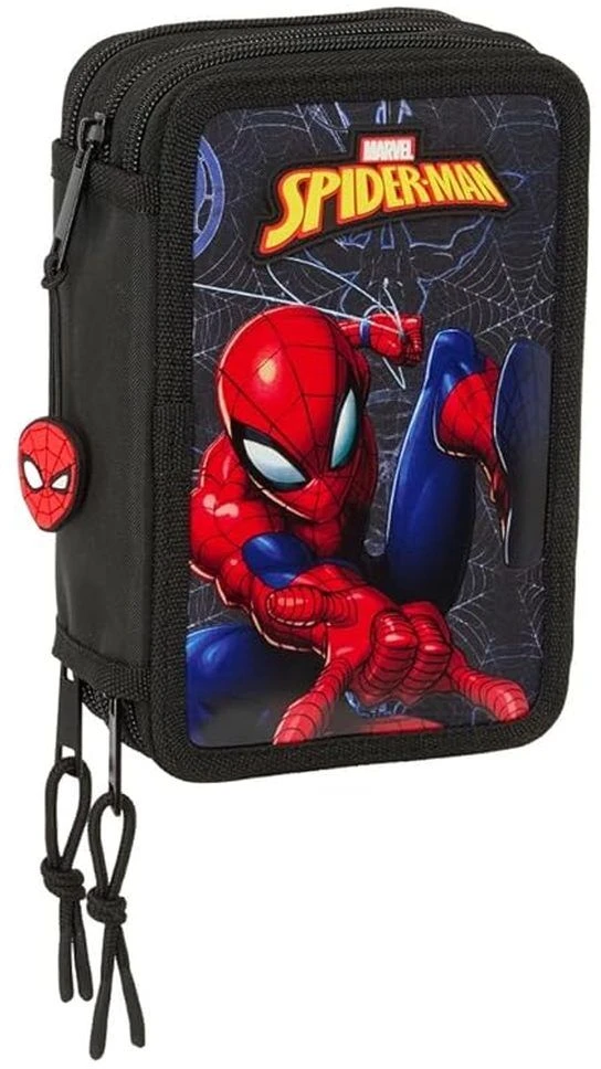 Safta Mokyklinis penalas su priedais Spider-Man Attack Juoda 12,5 x 19,5 x 5,5 cm 37 Dalys