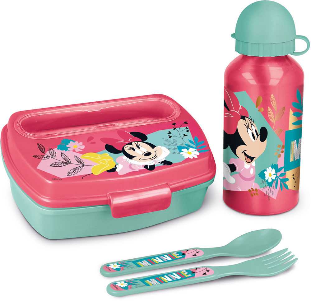Stor Kombinacija pietų dėžutė + gertuvė + įrankiai - MINNIE - Rožinė - Stačiakampė - Vaikams - Tinka indaplovėms