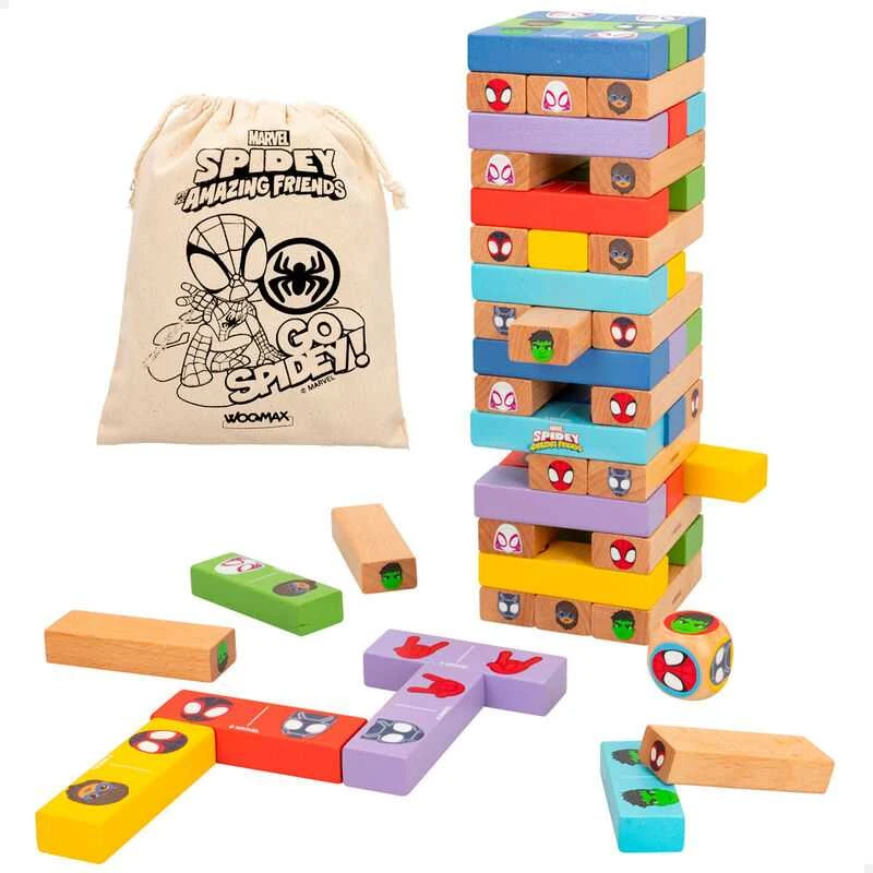 Woomax Marvel Spidey blocks tower + domino wooden set