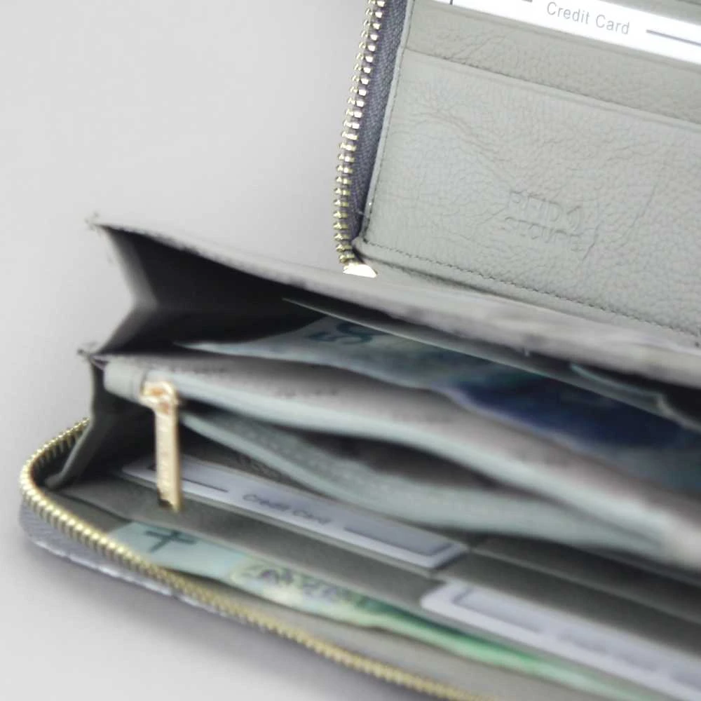 Natūralios odos didelė moteriška piniginė RFID Patrizia SN-119, pilka–oranžinė