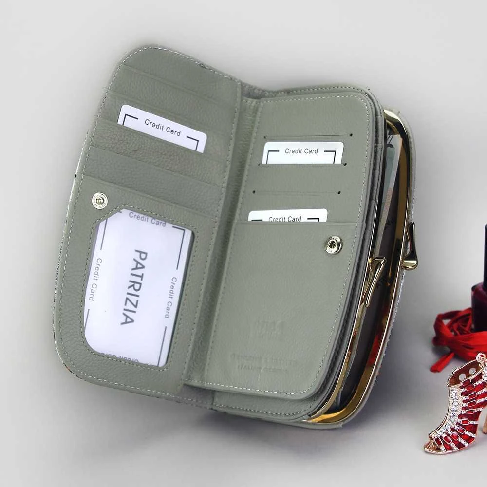 Natūralios odos moteriška piniginė RFID Patrizia SN-123, pilka–oranžinė