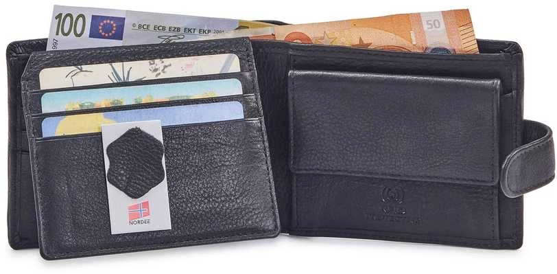 Natūralios odos vyriška piniginė RFID Nordee GW-1953, juoda