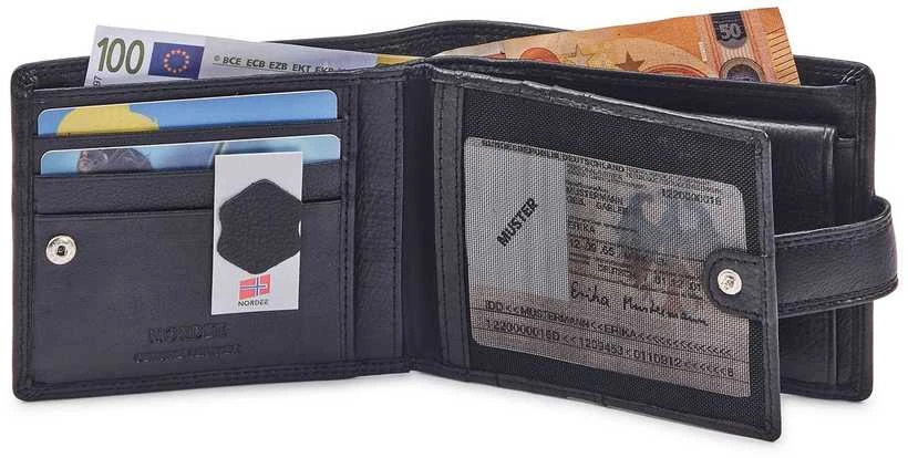 Natūralios odos vyriška piniginė RFID Nordee GW-11, juoda